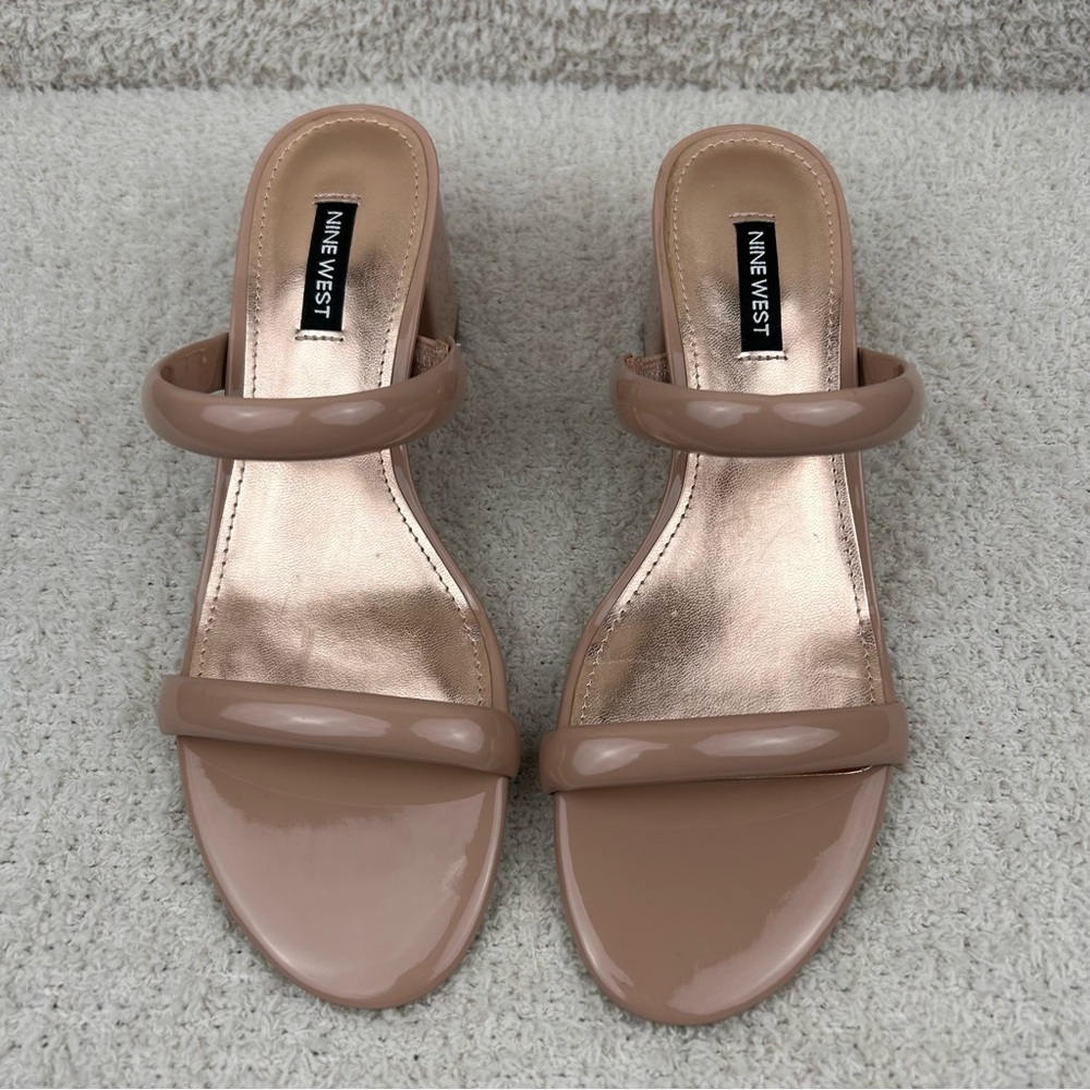 Nine West Heels Womens 8.5M Beige Tea 3 Strappy Classic Professional Block Heel - Picture 4 of 11